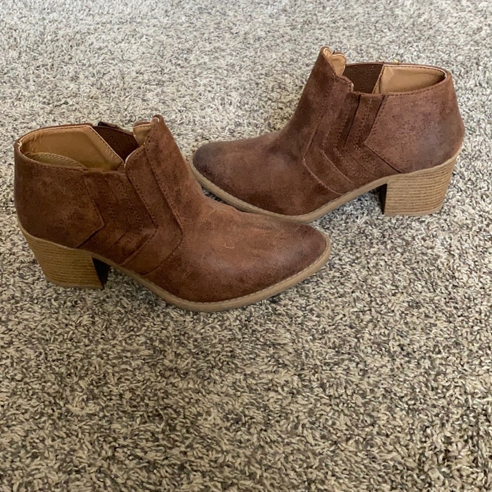 Brown slip on ankle booties